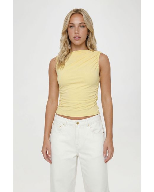Boohoo Yellow Ruched Sleeveless Top