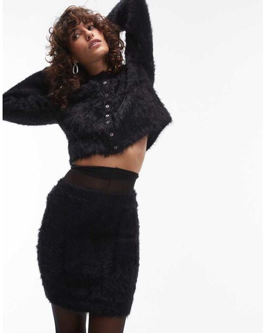 TOPSHOP Black Knitted Fluffy Mini Skirt Co-Ord