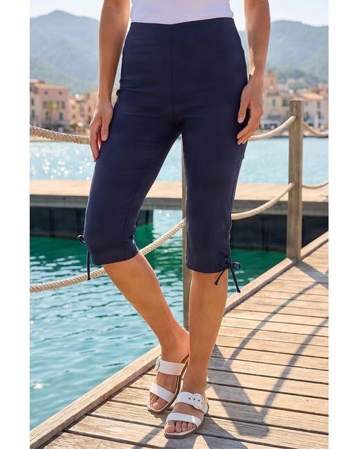 Roman Blue Tie Side Stretch Cropped Trousers