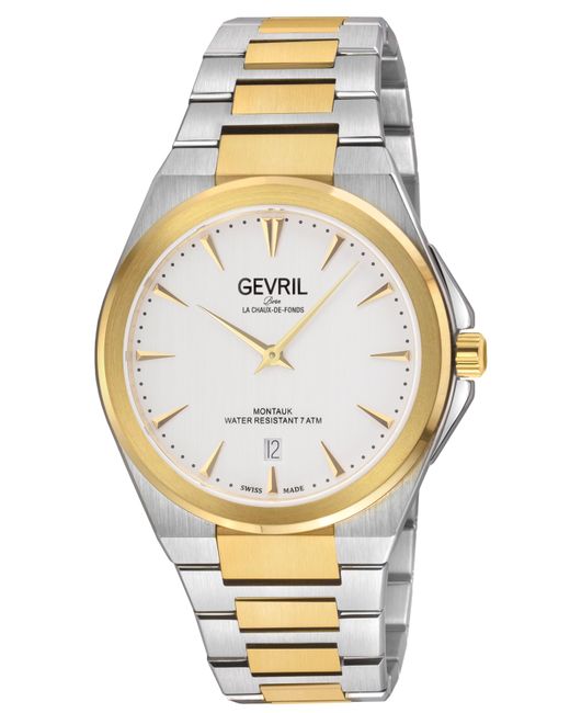 Gevril Metallic Montauk 'S316L Stainless Steel Case Top Ring, Dial, Two Toned Ss/Ipyg Bracelet Watch for men