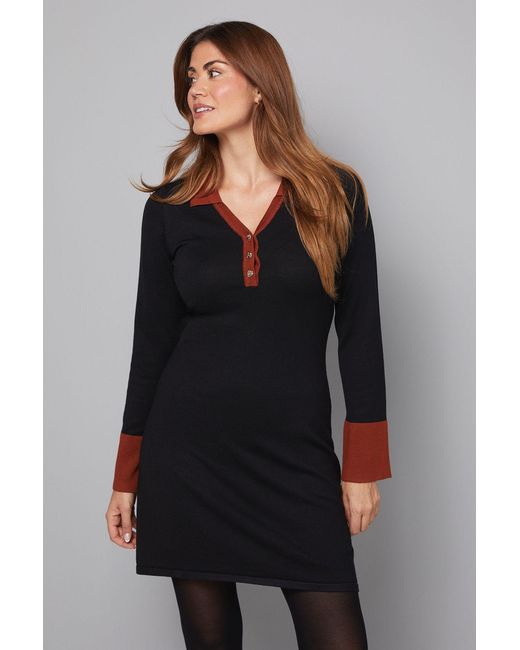 Wallis Black Polo Button Through Knitted Dress