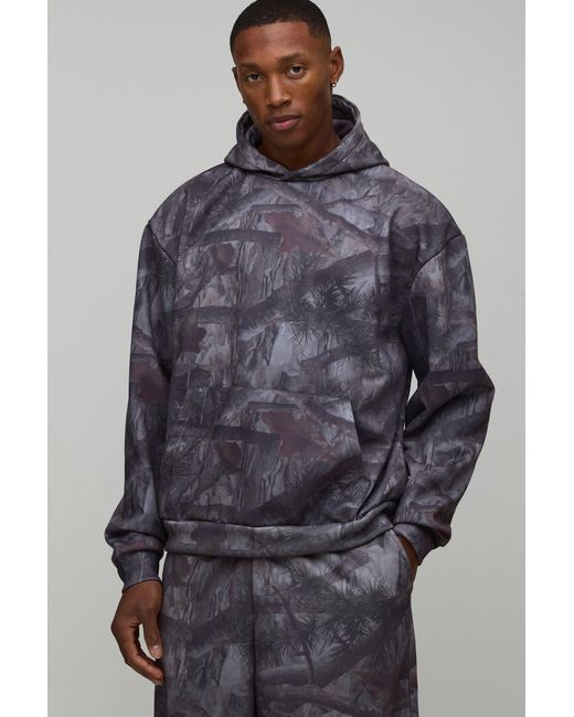BoohooMAN Blue Washed Camo Boxy Oversized Hoodie for men