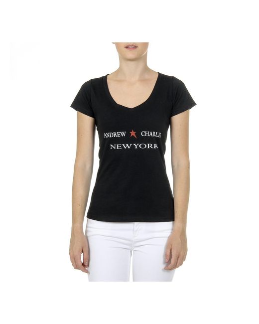 Andrew Charles by Andy Hilfiger Black T-Shirt Short Sleeves V-Neck Tapiwa