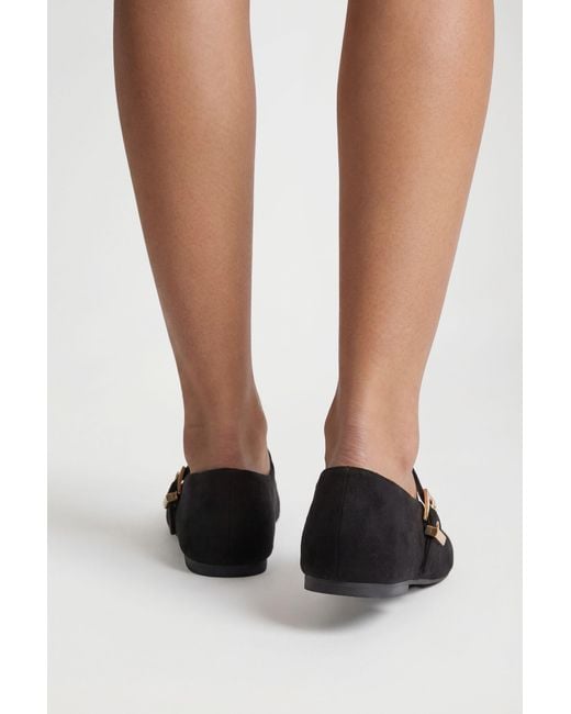Boohoo Black Buckle Detail Mary Jane Ballet Flats