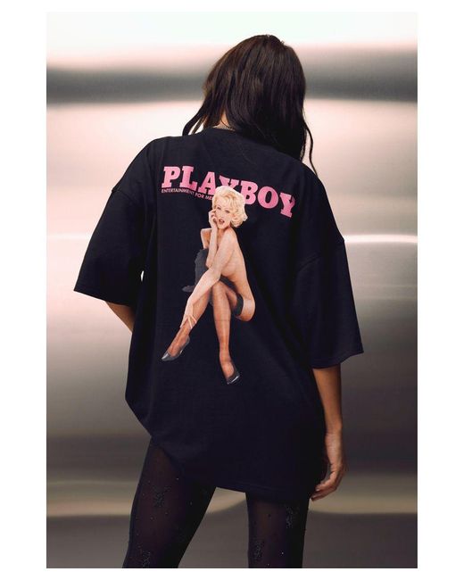 MissPap Black Playboy Magazine Print Back Oversized T Shirt