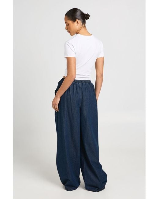 Boohoo Blue Elasticated Wide Leg Denim Trouser