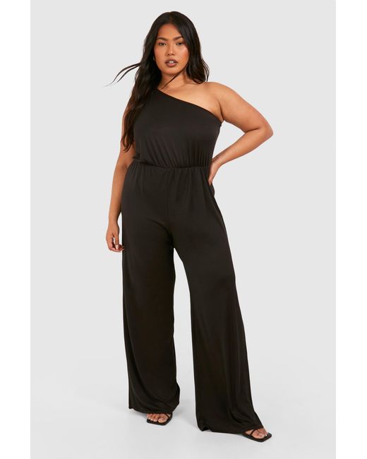 Boohoo Black Plus Super Soft Basic One Shoulder Beach Jumpsuit