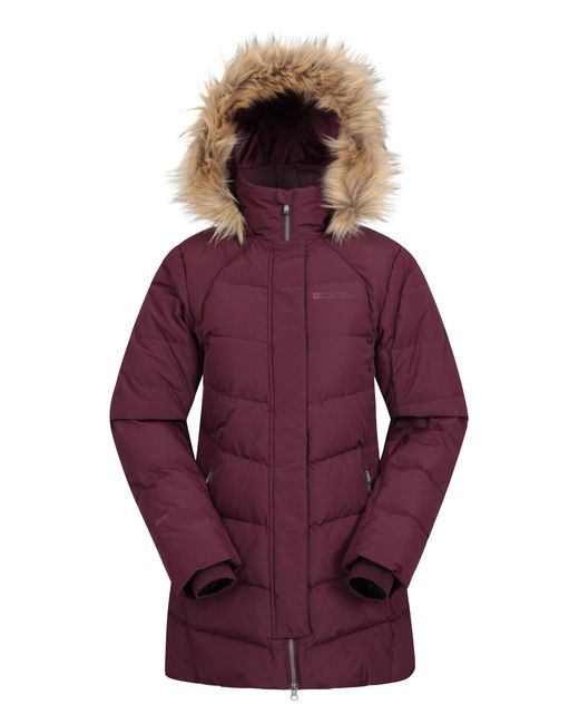 Mountain Warehouse Purple 'Isla Ii' Down Jacket Water Resistant Faux Fur Hood Warm Winter Coat