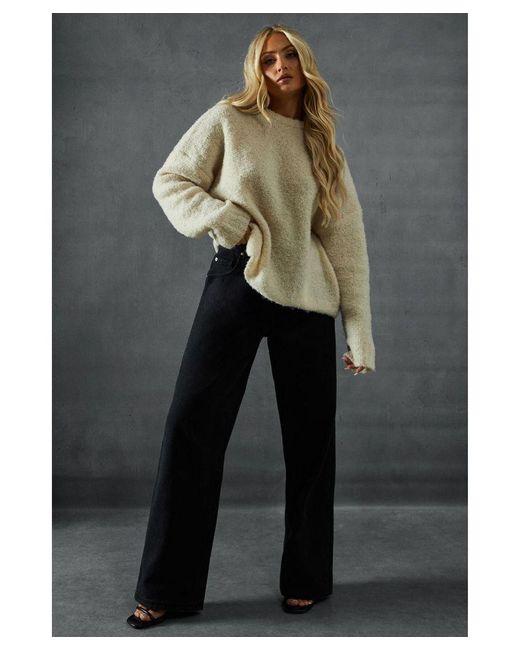 MissPap Natural Knitted Crew Neck Oversized Jumper