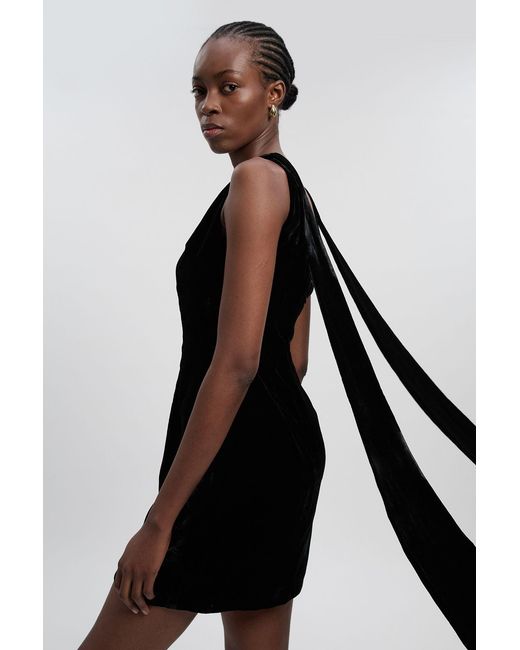 Karen Millen Black Velvet Woven Mini Dress With Back Ties