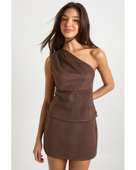 Boohoo Brown Faux Suede Mini Skirt