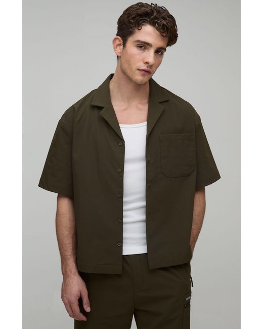 BoohooMAN Brown Oversized Revere Technical Short Sleeve Shirt for men