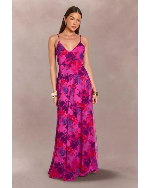 Boohoo Pink Strappy Cami Floor Sweeping Floral Maxi Dress