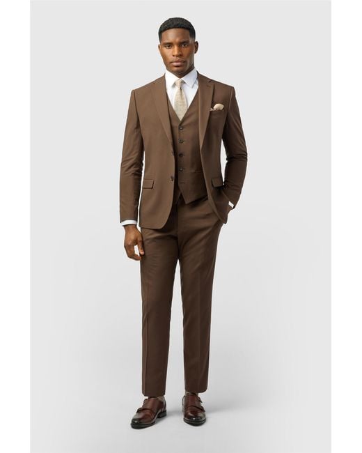 Limehaus Brown Single Breasted Two Button Slim Fit Suit Jacket for men