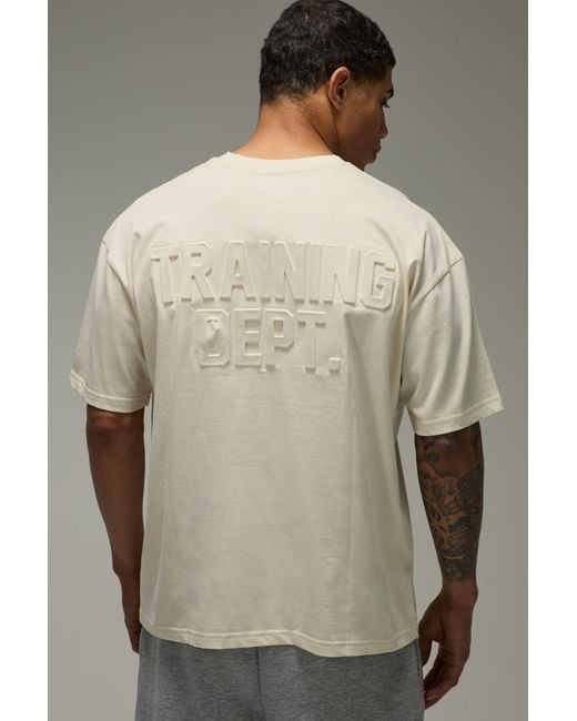 BoohooMAN Natural Training Dept Oversized Embossed T-Shirt for men