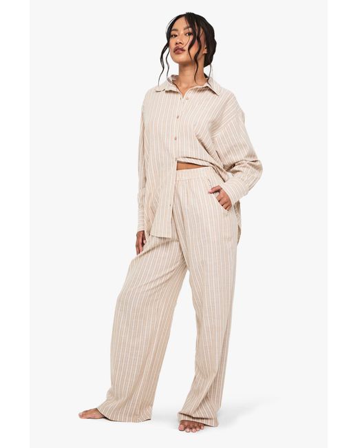 Boohoo Natural Cotton Tonal Pinstripe Pyjama Trouser