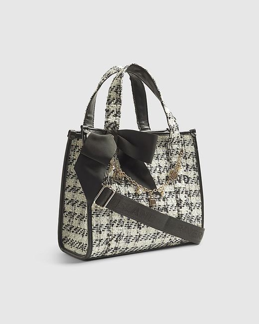 River Island White Tote Bag Boucle Embroidered