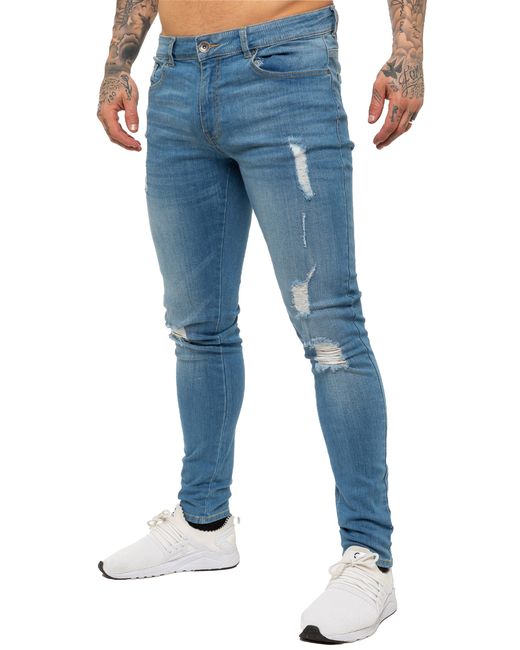 Enzo Blue Skinny Ripped Jeans for men