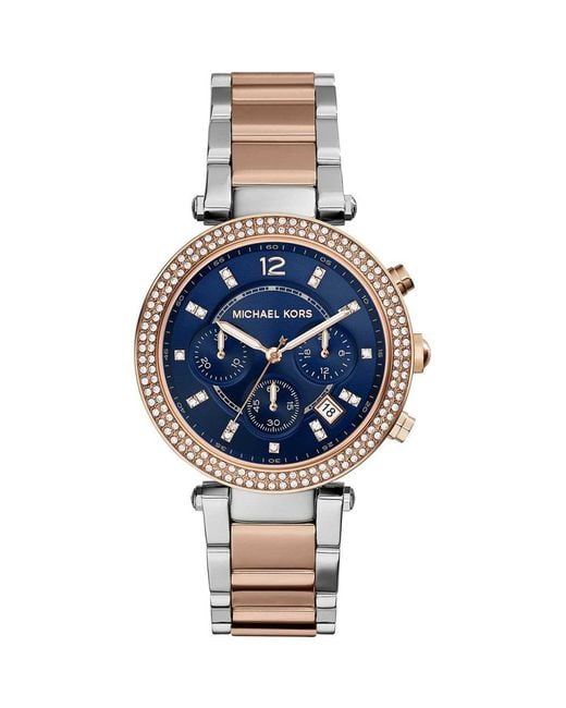 Michael Kors Blue Mk6141 Parker Ladies Glitzy Two Tone Watch