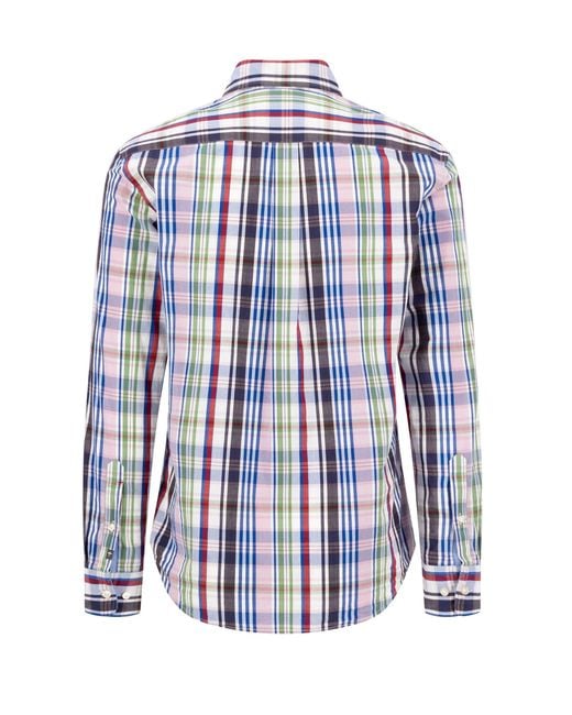Fynch-Hatton Blue Long Sleeved Shirt Cranberry Check Cotton for men
