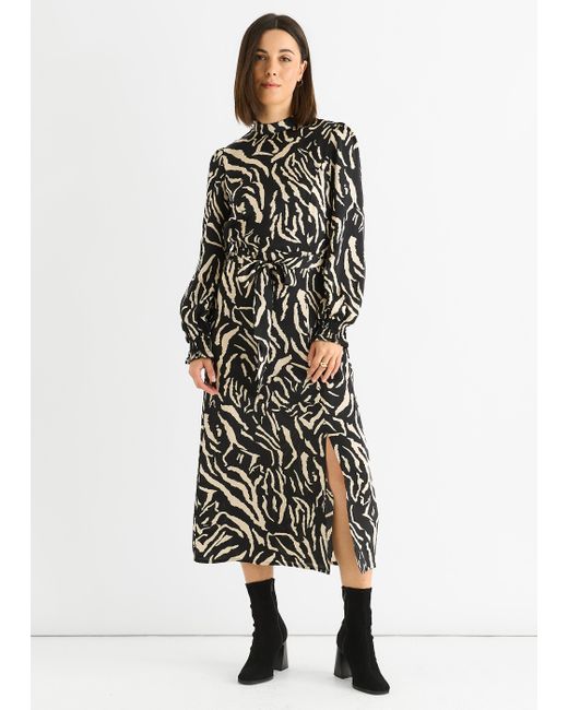 Gini London White Animal High Neck Satin Midi Dress