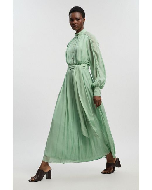 Karen Millen Green Viscose Georgette Woven Belted Maxi Dress