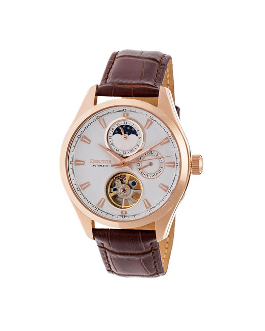 Heritor Pink Sebastian Semi-Skeleton Leather-Band Watch for men
