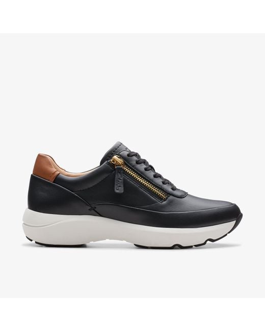 Clarks Black Tivoli Zip Leather Trainers