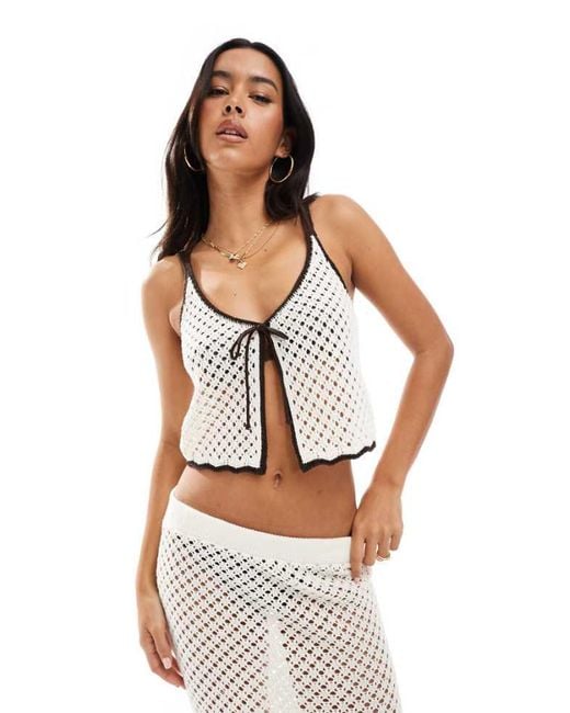 Miss Selfridge White Knitted Tie Front Cami Top Beach Co Ord