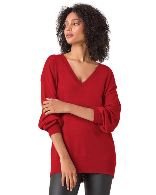 Roman Red Plain V-Neck Stretch Jumper