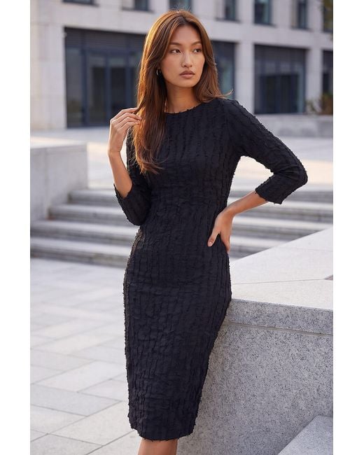 Roman Blue Textured Midi Dress