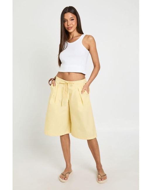 Boohoo Natural Cotton Poplin Pleated Bermuda Short
