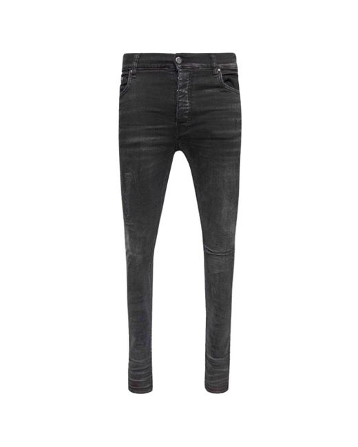 Amiri Gray Slim Fit Distressed Logo Aged Denim Jeans Cotton for men