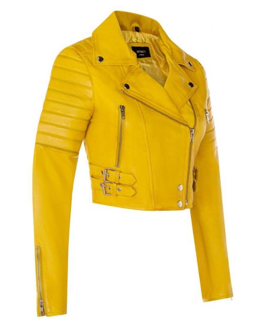 Infinity Leather Yellow Brando Cropped Jacket-Longtown
