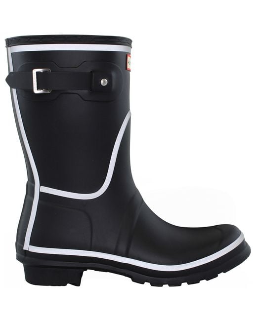 Hunter Black Short Reflective Outline Wellington Boots Rubber