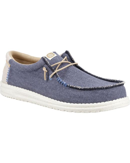 HeyDude Blue Wally Coastline Canvas Boat Shoes Material_Canvas for men