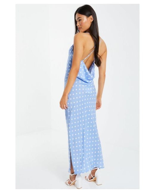 Quiz Blue Polka Dot Satin Maxi Dress Lyst UK