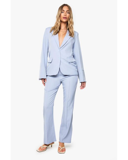Boohoo Blue Slim Straight Leg Trouser