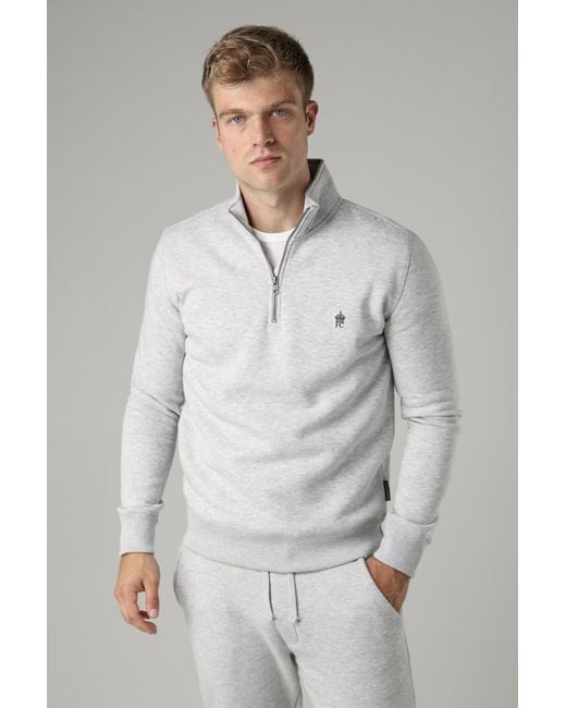 French Connection Gray Cotton Blend Half-Zip Jumper for men