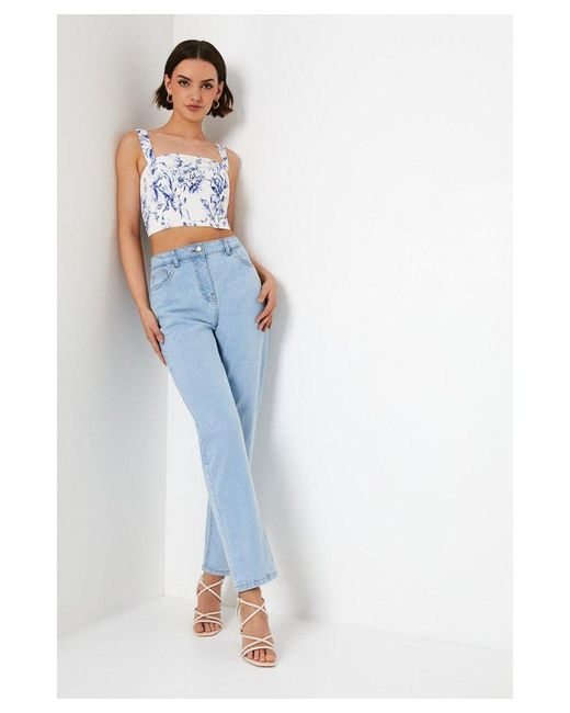 Oasis Blue Floral Ottoman Twill Corset Top