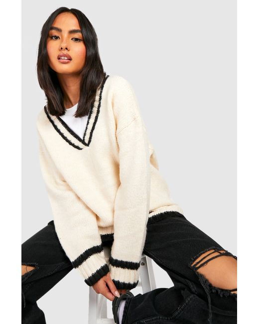 Boohoo Black Deep V Knitted Cricket Jumper