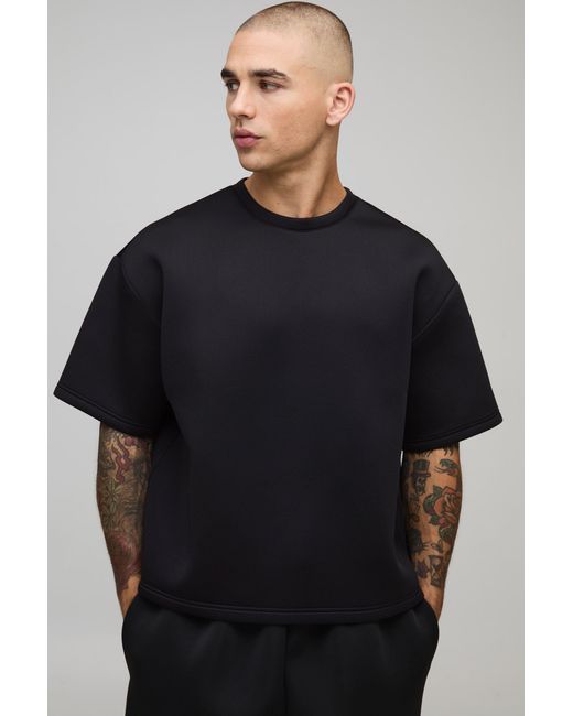 BoohooMAN Black Oversized Boxy Bonded Scuba T-Shirt for men