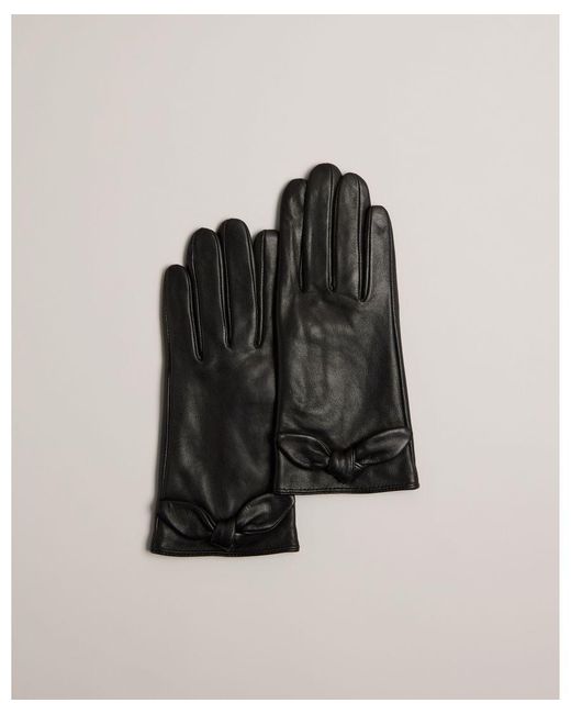 Ted Baker Black Sophiis Bow Leather Gloves