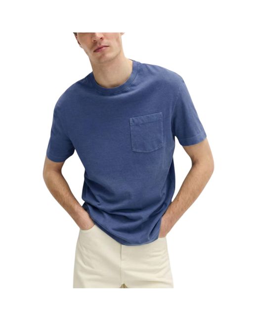 Marks & Spencer Blue M&S T Shirts Relax Fit Short Sleeve Pure Cotton Garment Dyed Oversized Top for men