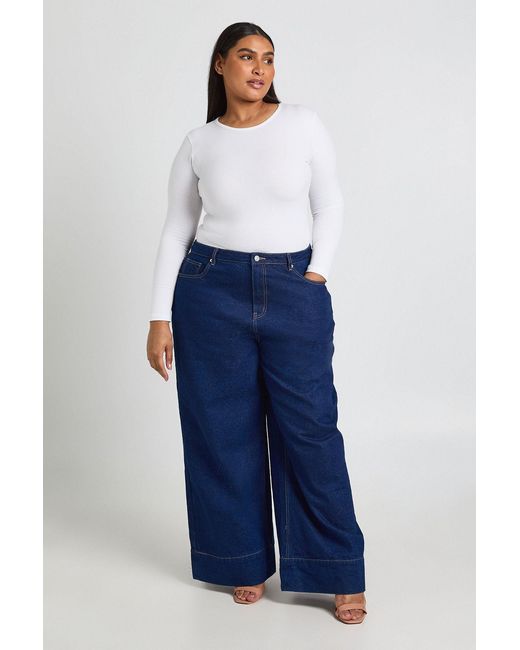 Boohoo Blue Plus Basic Long Sleeve Crew Neck Bodysuit