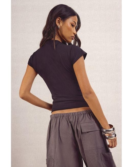 Boohoo Black Double Layer Hook And Eye Short Sleeve Top