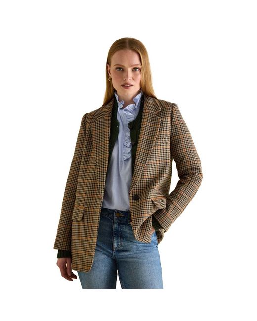 Joules Brown Hackmore Check Wool Blend Tweed Blazer