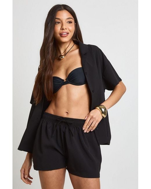 Boohoo Black Essentials Textured Beach Shorts