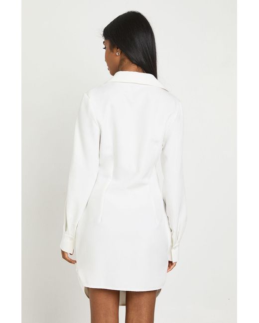 Boohoo White Drape Detail Button Through Shirt Dress