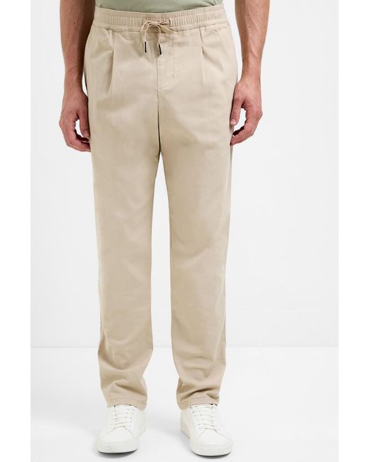 French Connection Natural Cotton Stretch Twill Tapered Leg Elasticated Waist Trousers for men